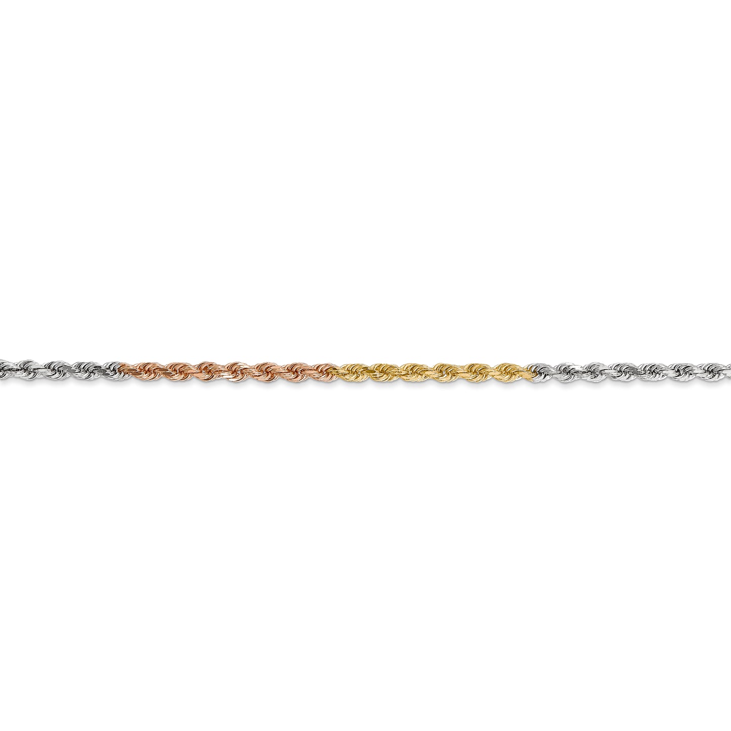 14k Tri-Color 2.5mm D/C Rope Chain