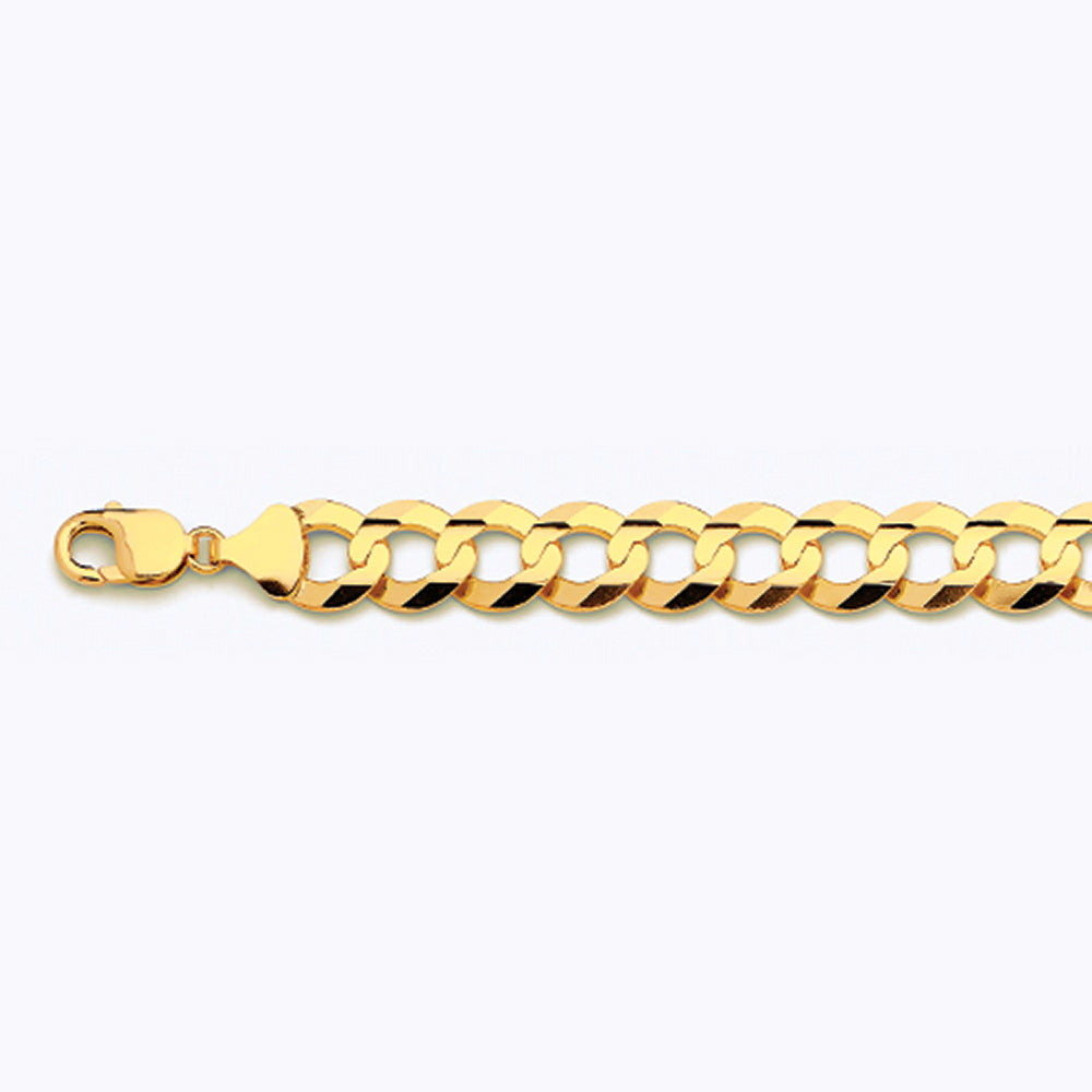 14K 14MM YELLOW GOLD SOLID CURB 18" CHAIN NECKLACE (AVAILABLE IN LENGTHS 7" - 30")