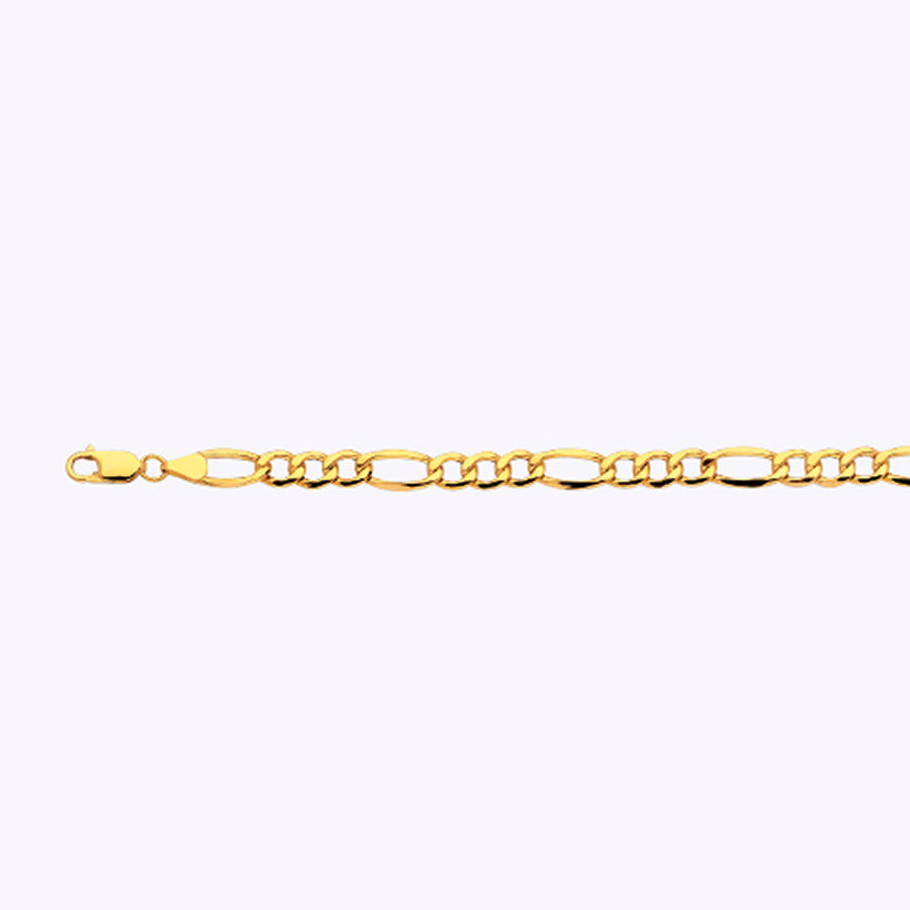 14K 6.5MM YELLOW GOLD HOLLOW FIGARO 7.5" CHAIN BRACELET (AVAILABLE IN LENGTHS 7" - 30")