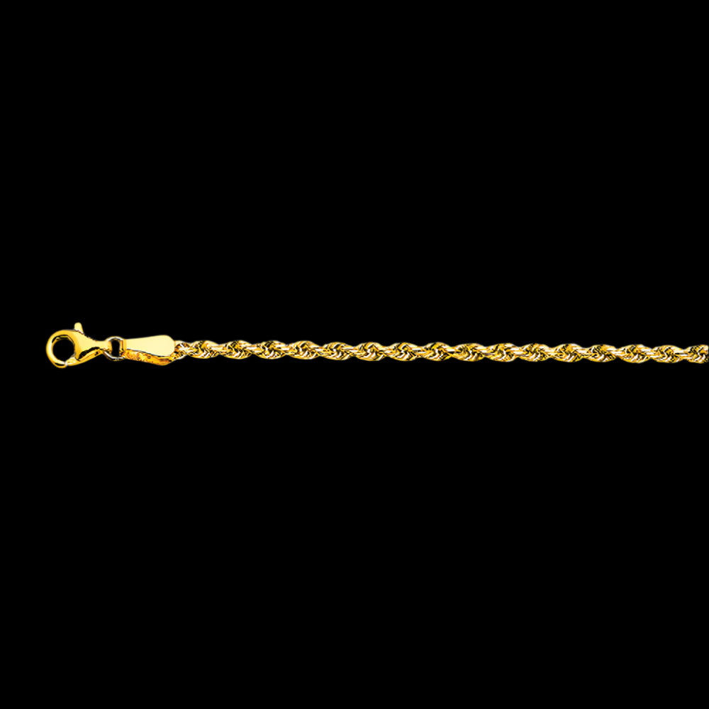 10K 2.5MM YELLOW GOLD SOLID DC ROPE 8.5" CHAIN BRACELET (AVAILABLE IN LENGTHS 7" - 30")