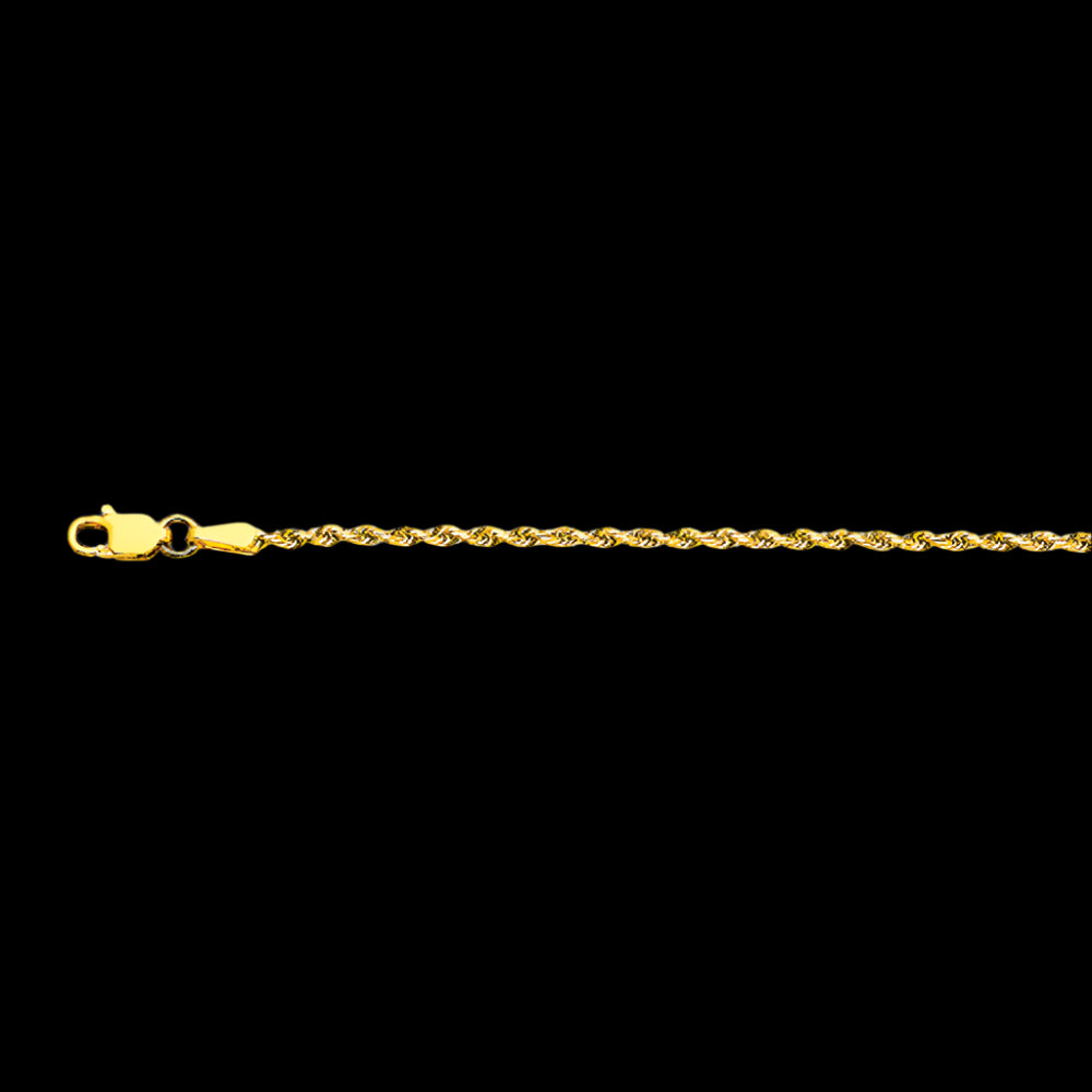 10K 2MM YELLOW GOLD SOLID DC ROPE 7" CHAIN BRACELET (AVAILABLE IN LENGTHS 7" - 30")