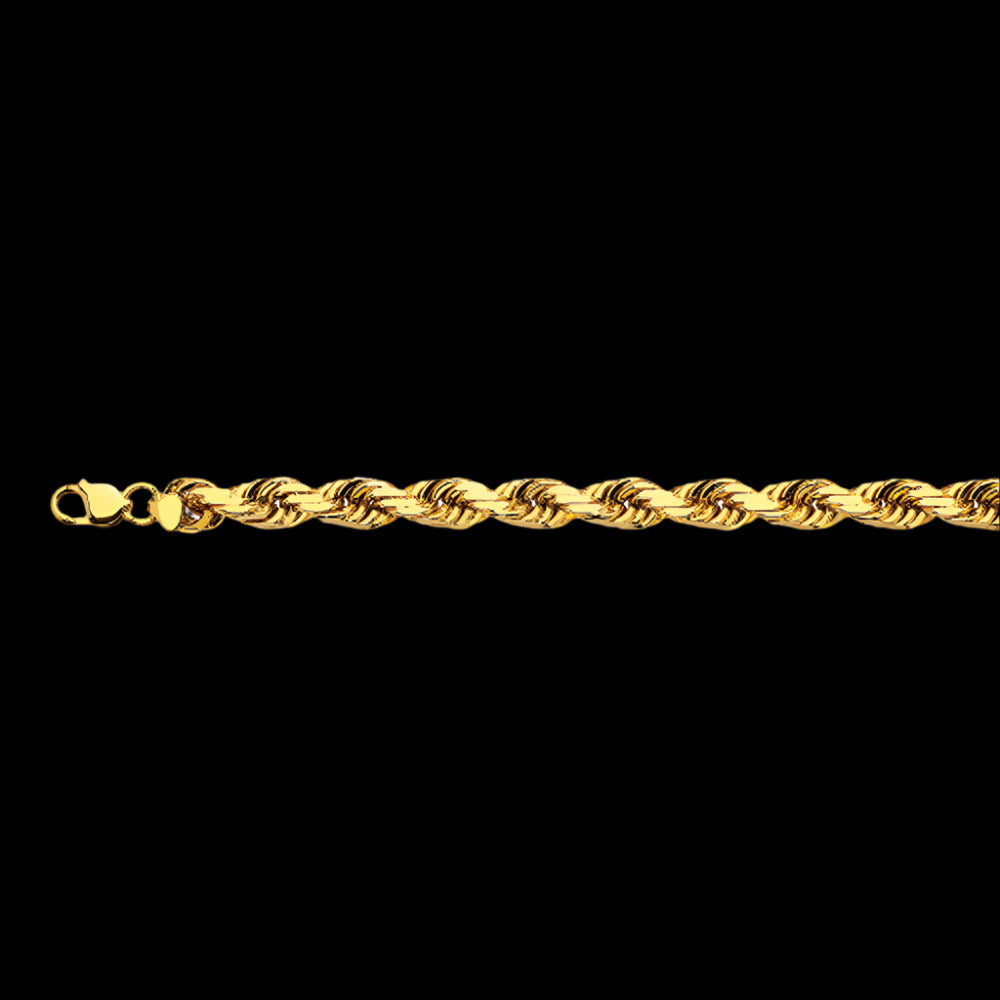 10K 12MM YELLOW GOLD SOLID DC ROPE 8.5" CHAIN BRACELET (AVAILABLE IN LENGTHS 7" - 30")