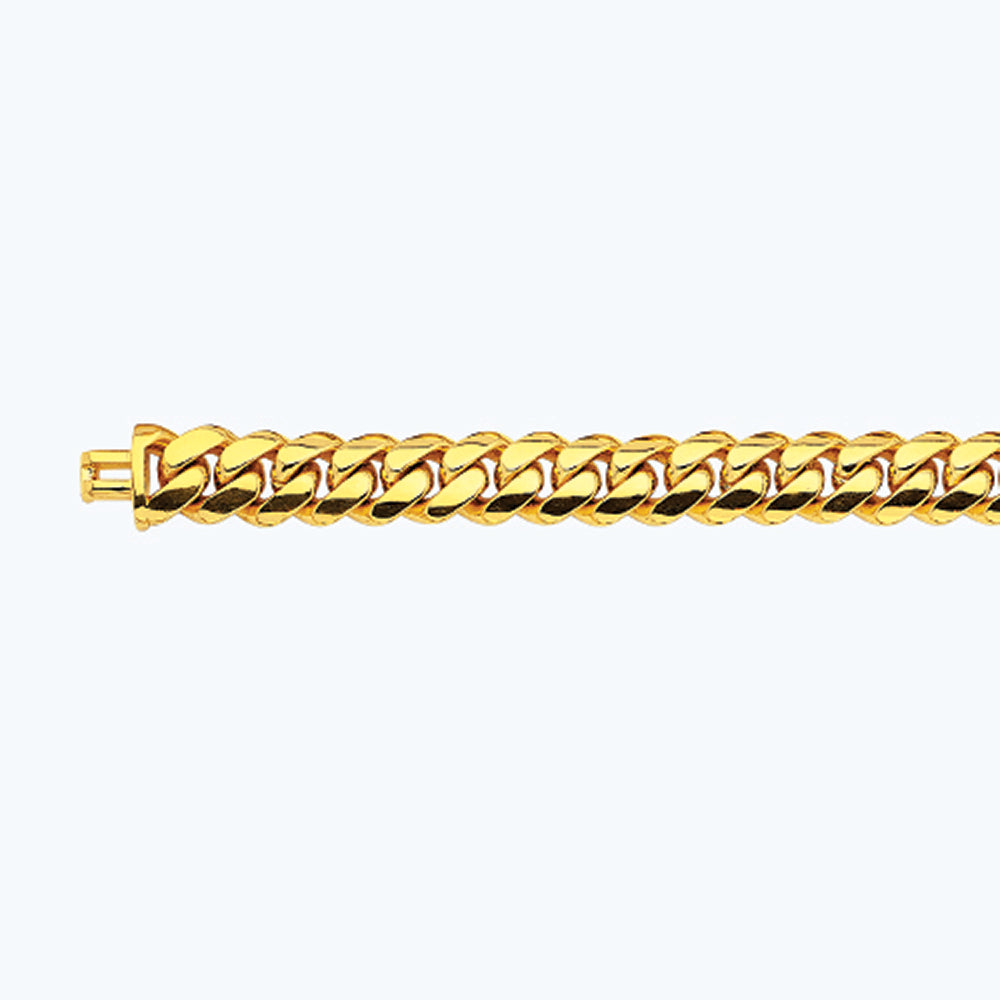 14K 13MM YELLOW GOLD SOLID MIAMI CUBAN 8.5" CHAIN BRACELET (AVAILABLE IN LENGTHS 7" - 30")