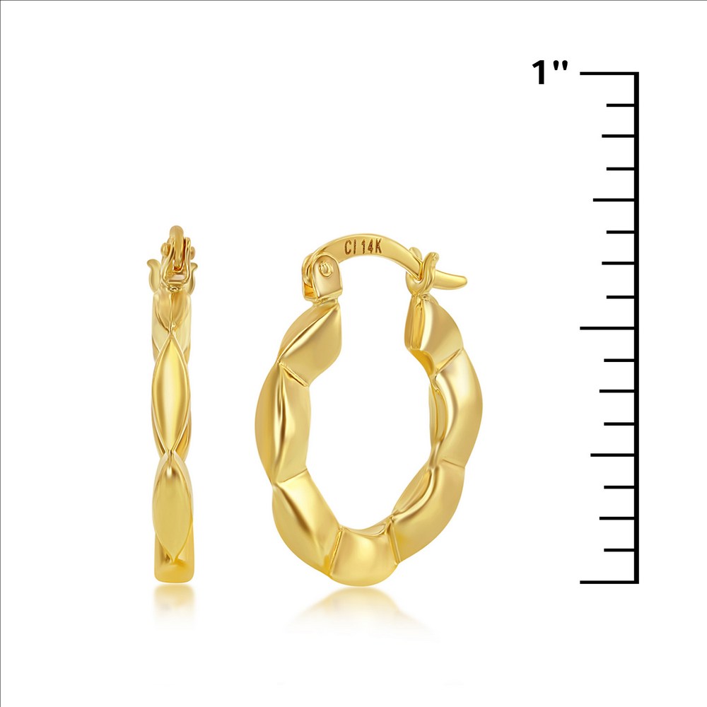 14K Yellow Gold, Designed 18mm Hoop Earrings