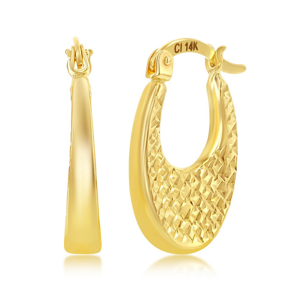 14K Yellow Gold, Oval Textured & D-C Oval Hoop Earrings