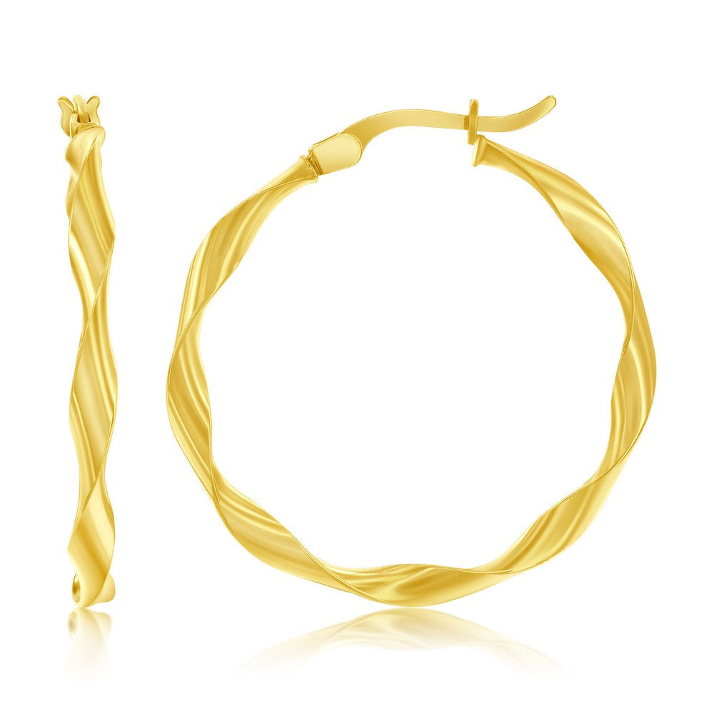 14K Yellow Gold, 32mm Twisted Hoop Earrings