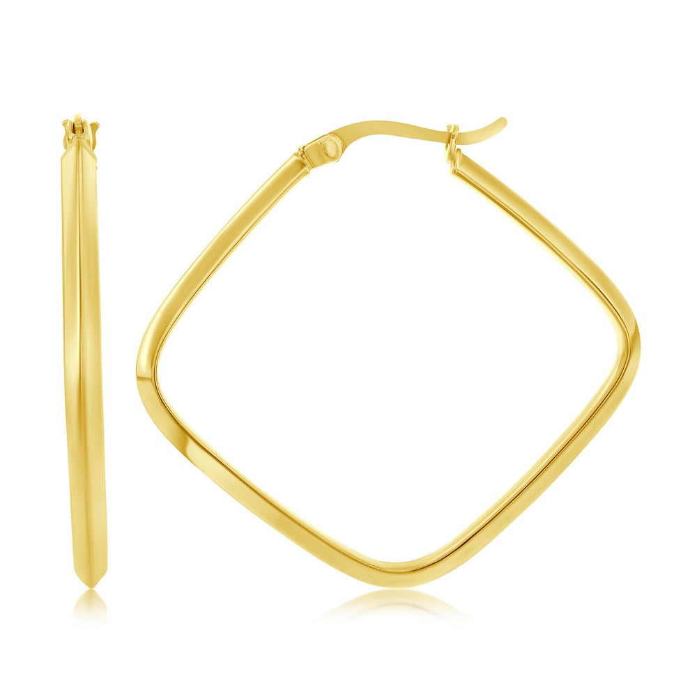 14K Yellow Gold, 36mm Square Hoop Earrings