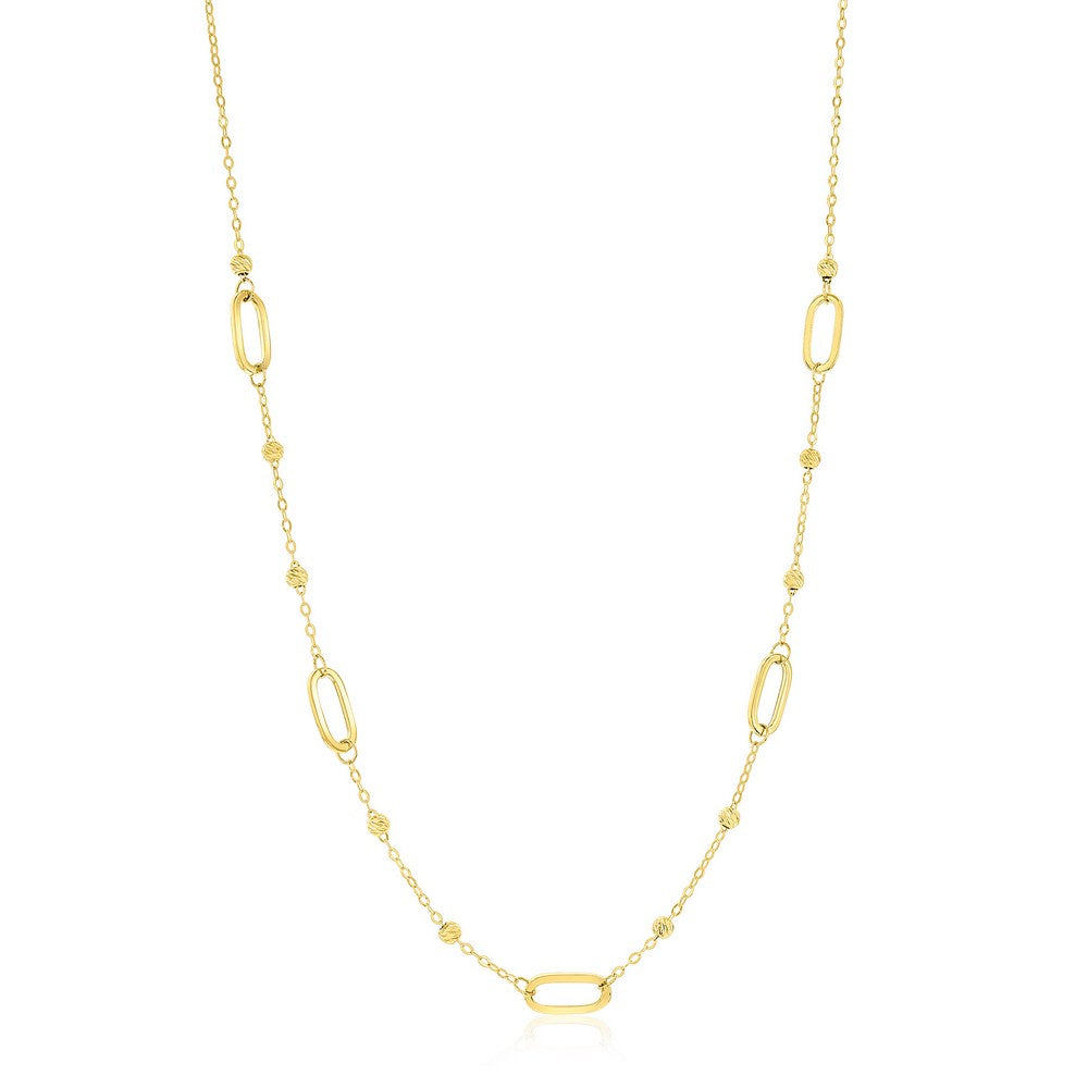 14K Yellow Gold, D-C Bead & Oval Necklace