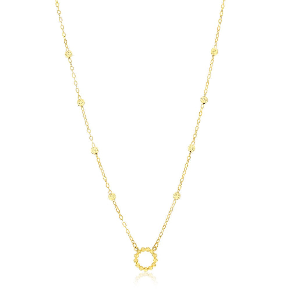 14K Yellow Gold, Circle D-C Beaded Necklace