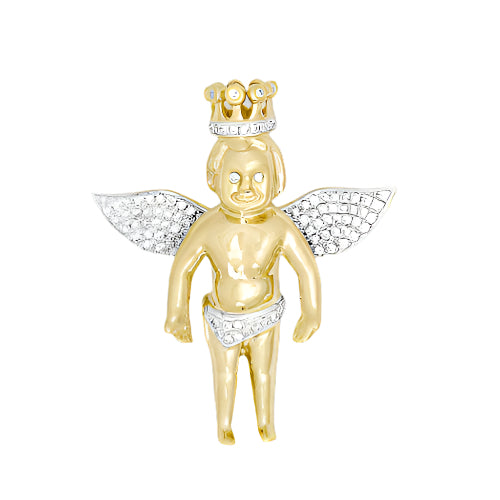 10KY 0.85CTW DIAMOND ANGEL WITH CROWN - MEDIUM