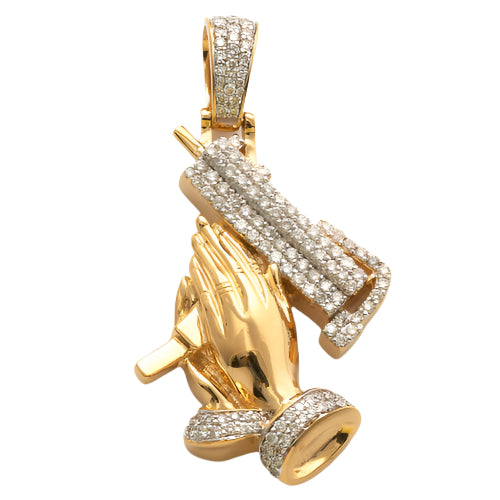 10KY 1.05CTW DIAMOND PRAYING HADS WITH UZI PENDANT