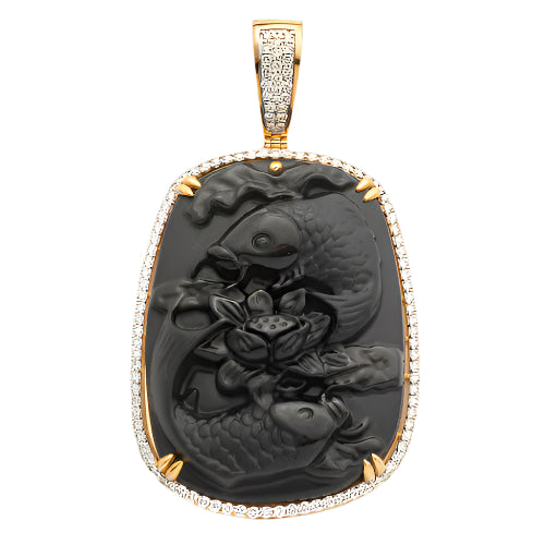10KY 1.60CTW DIAMOND OBSIDIAN CARVED PENDANT