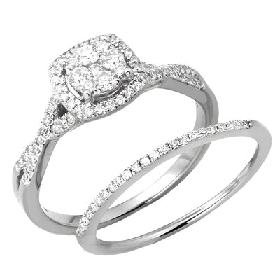 14KW 0.50CTW DIAMOND ROUND CLUSTER BRIDAL SET WITH