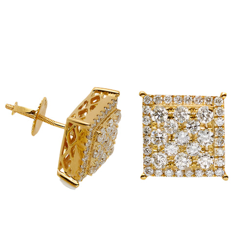14KY 1.50CTW SQUARE CLUSTER DIAMOND SQ. PRONG EARR