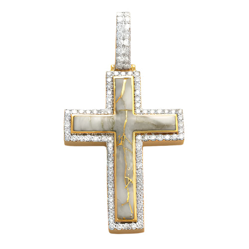 10KY 2.25CTW DIAMOND AND GOLD QUARTZ CROSS