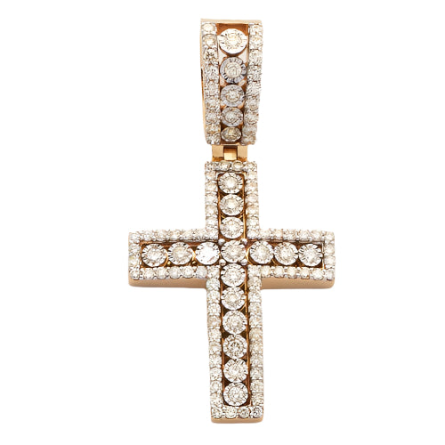 10KY 1.35CTW ILLUSION SET DIAMOND CROSS PENDANT