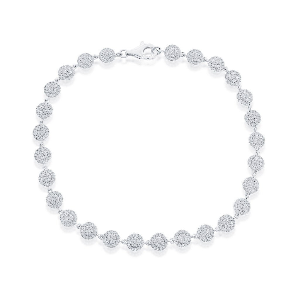 Sterling Silver, Round Link Diamond Bracelet - (567 Stones)