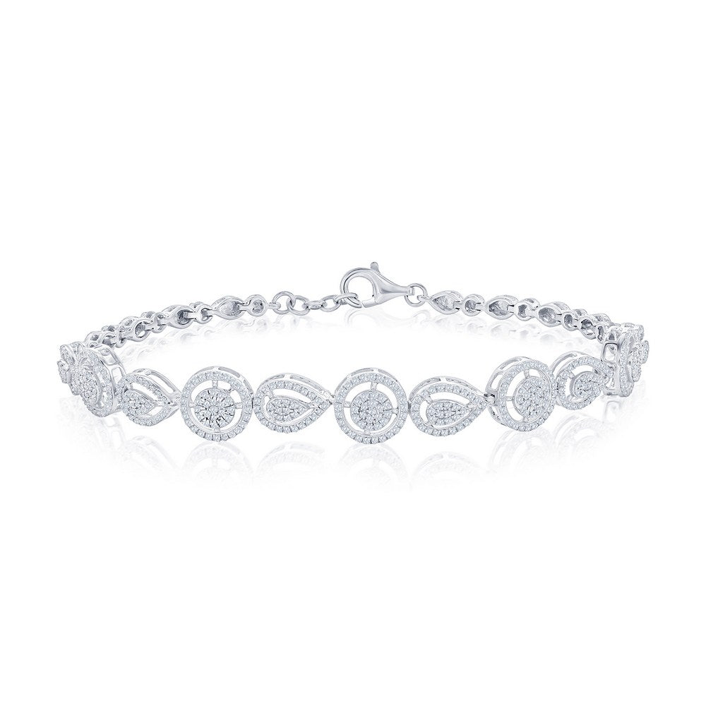 Sterling Silver, Round & Pearshaped Halo Diamond Bracelet - (656 Stones)