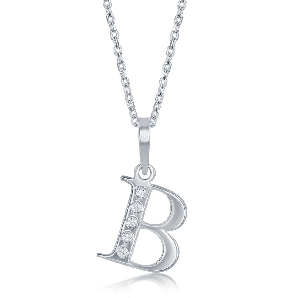 Sterling Silver 0.03cttw Diamond Accent 'B' Initial Pendant w/Chain