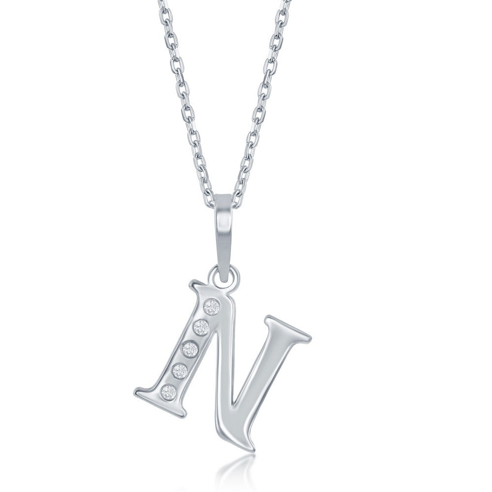 Sterling Silver 0.03cttw Diamond 'N' Initial Pendant w/Chain
