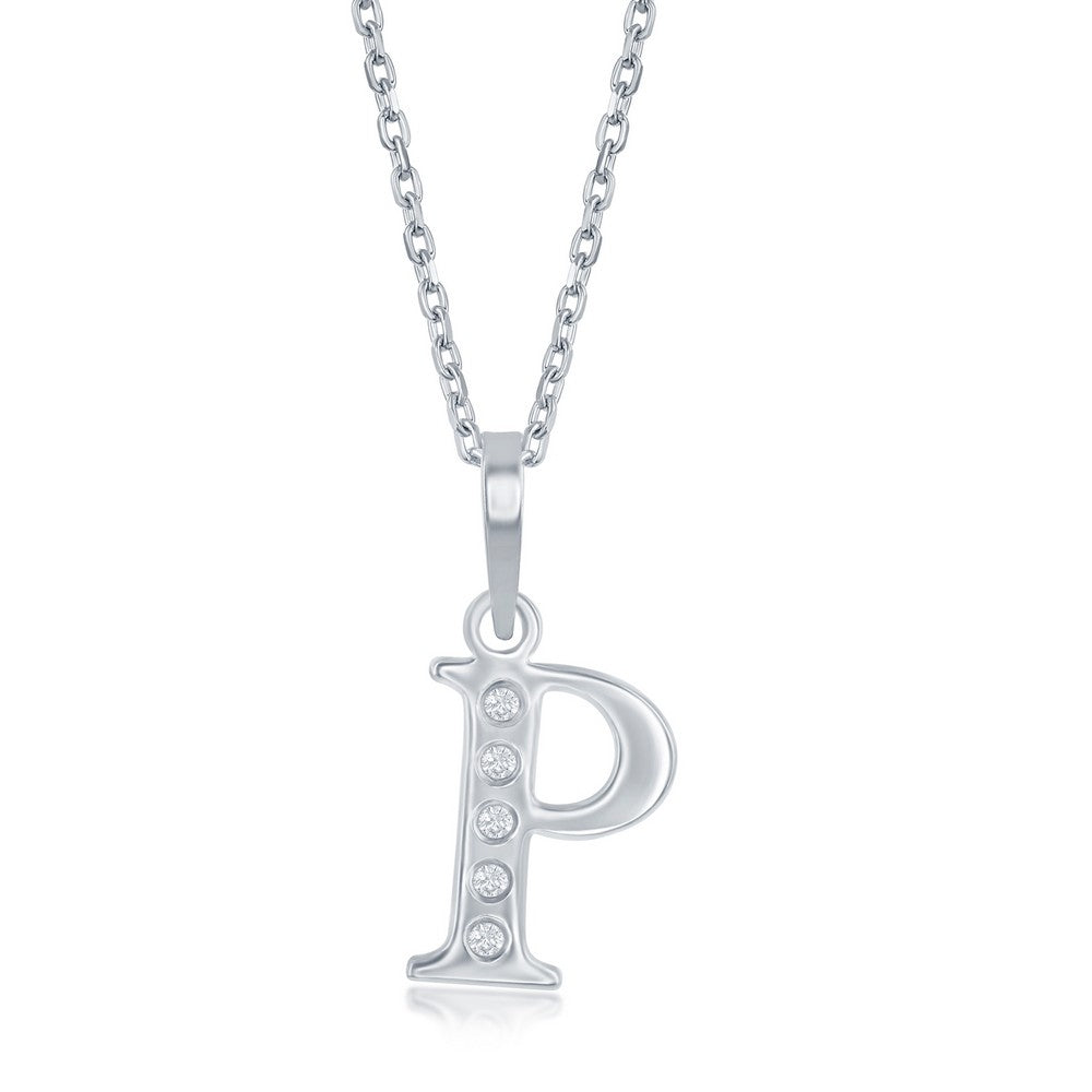 Sterling Silver 0.03cttw Diamond 'P' Initial Pendant w/Chain