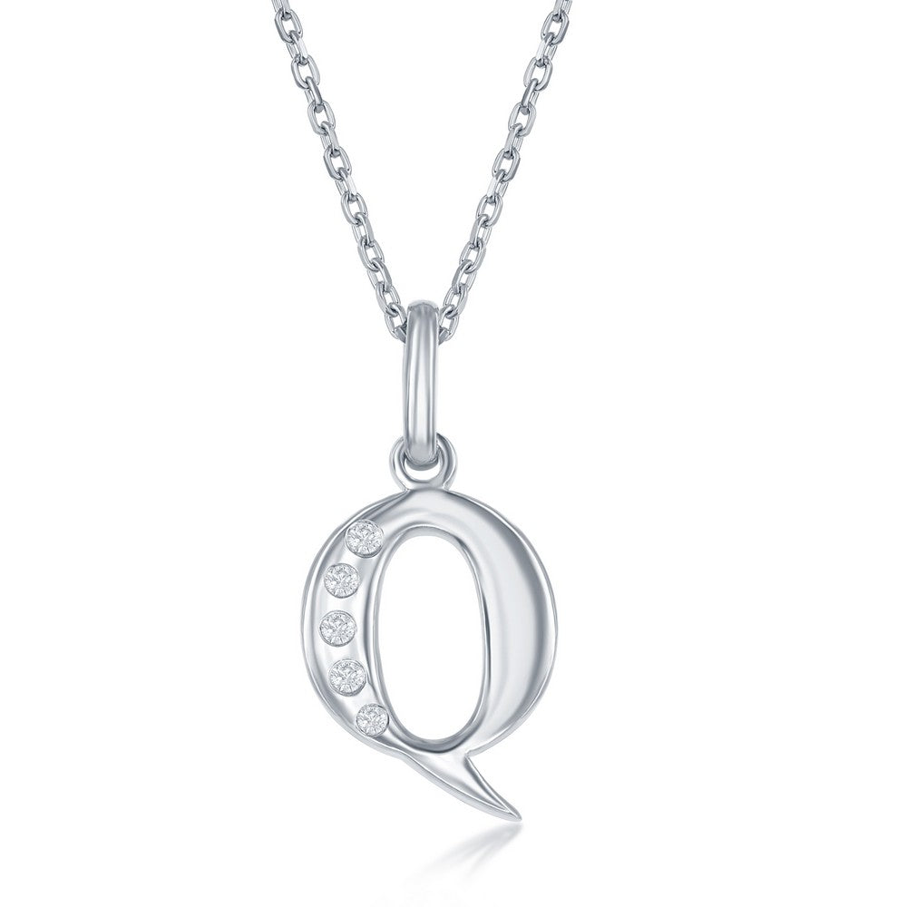 Sterling Silver 0.03cttw Diamond 'Q' Initial Pendant w/Chain