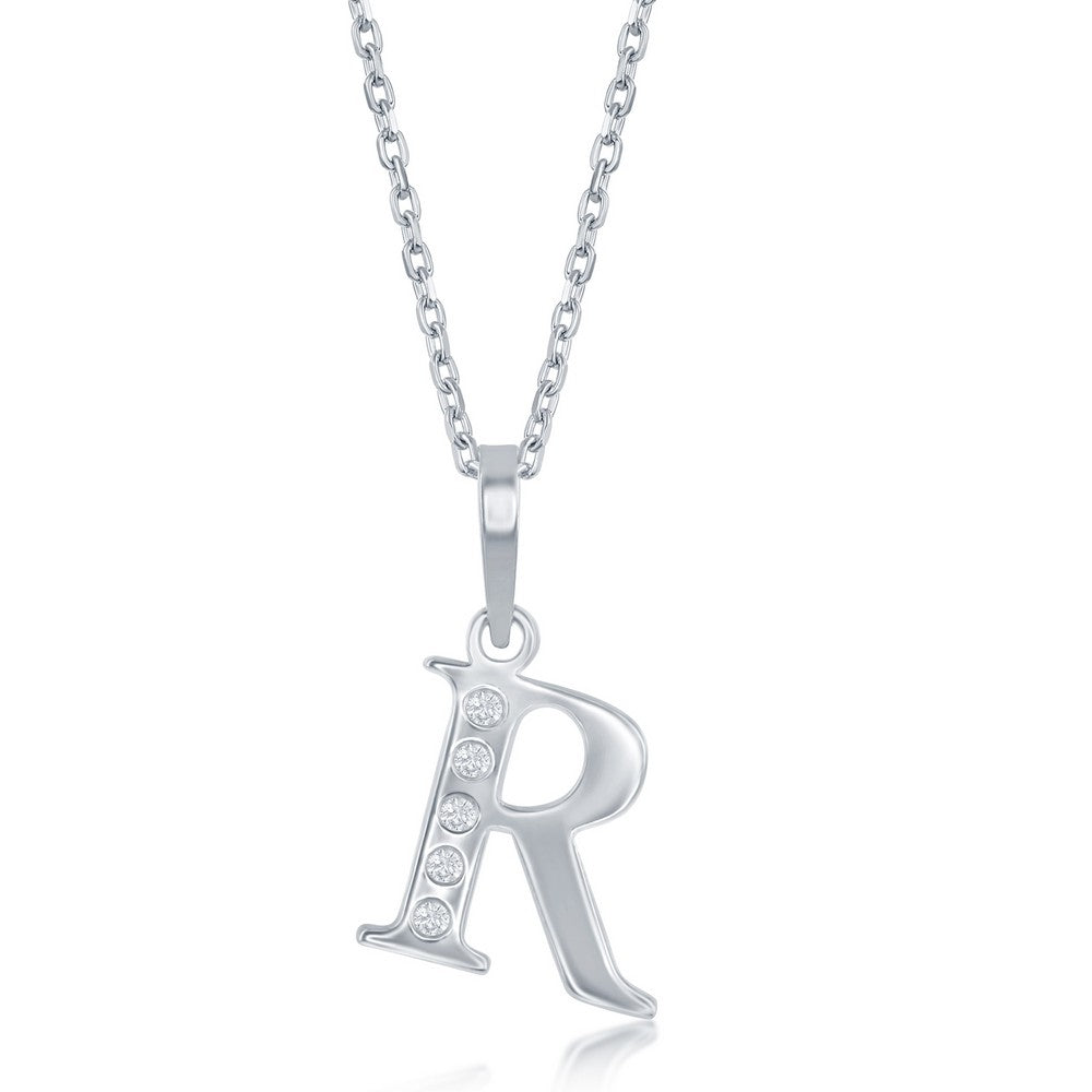 Sterling Silver 0.03cttw Diamond 'R' Initial Pendant w/Chain