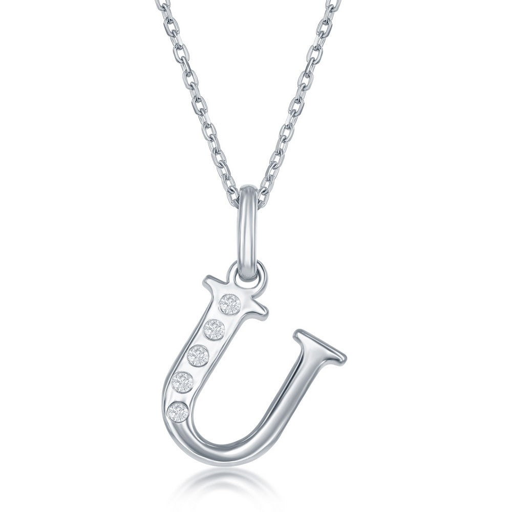 Sterling Silver 0.03cttw Diamond 'U' Initial Pendant w/Chain
