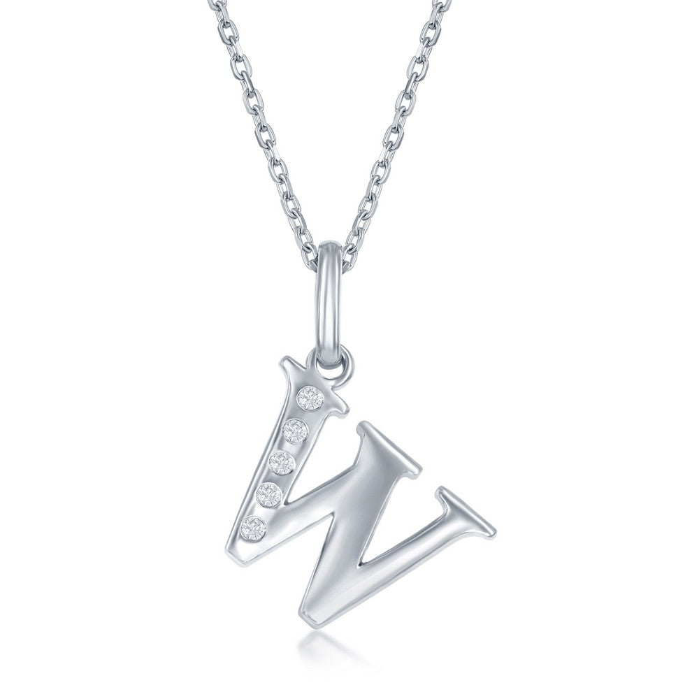 Sterling Silver 0.03cttw Diamond 'W' Initial Pendant w/Chain