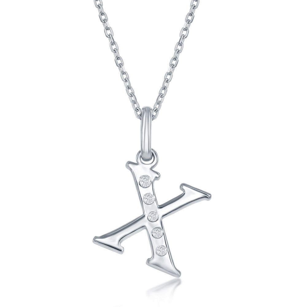 Sterling Silver 0.03cttw Diamond 'X' Initial Pendant w/Chain