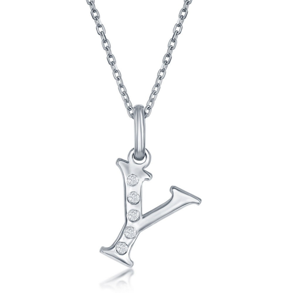 Sterling Silver 0.03cttw Diamond 'Y' Initial Pendant w/Chain