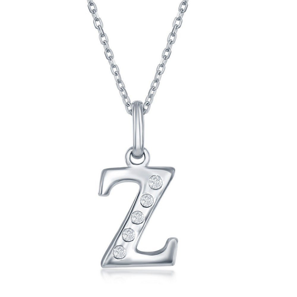Sterling Silver 0.03cttw Diamond 'Z' Initial Pendant w/Chain