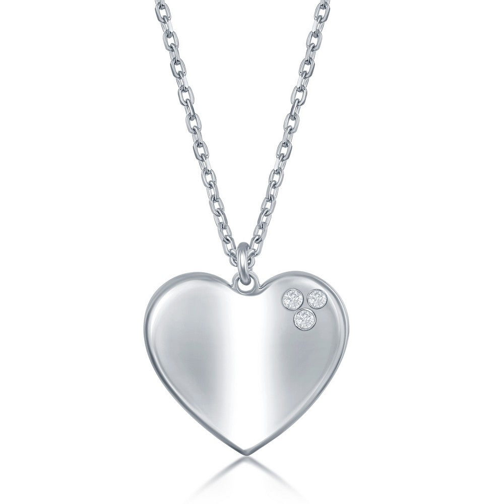 Sterling Silver 0.024cttw Diamond Accent High Polished Heart Necklace