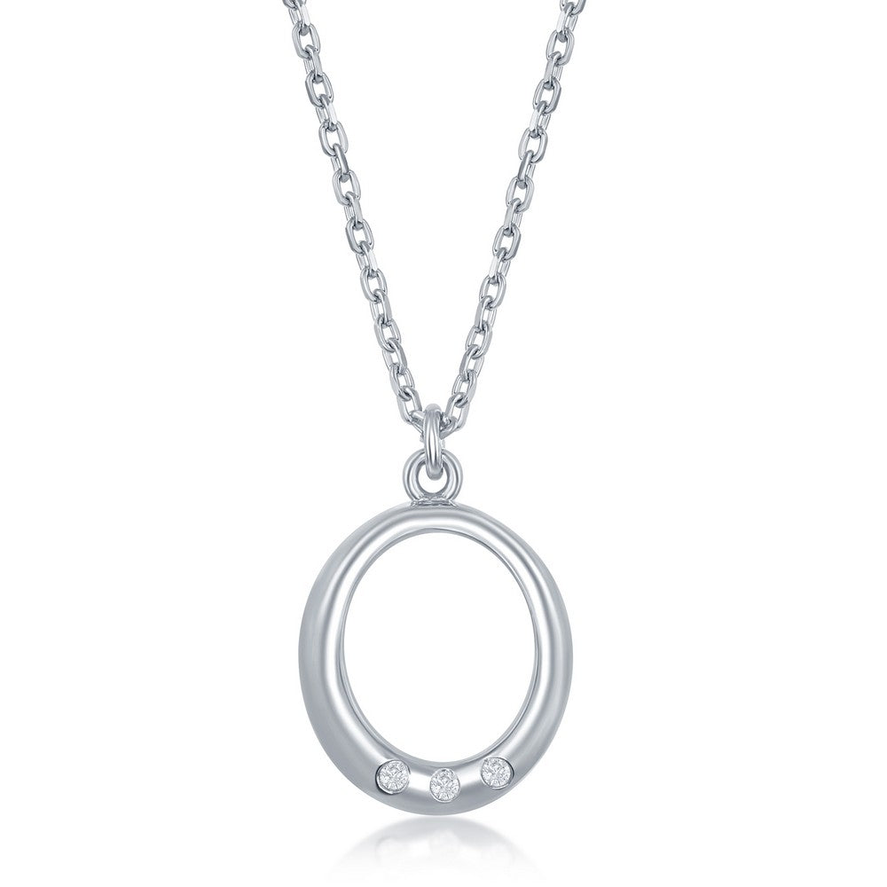 Sterling Silver 0.03cttw Diamond Accent Open Oval Necklace