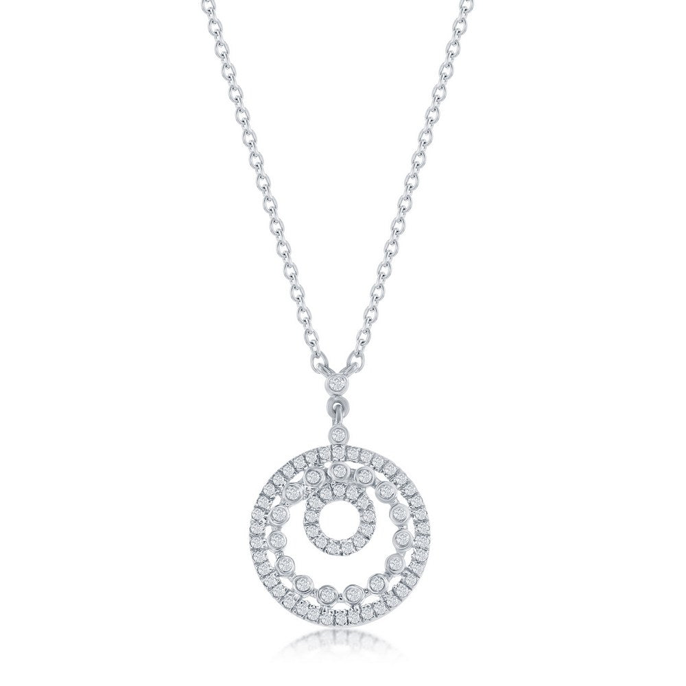 Sterling Silver, Open Circles Diamond Necklace - (68 Stones)