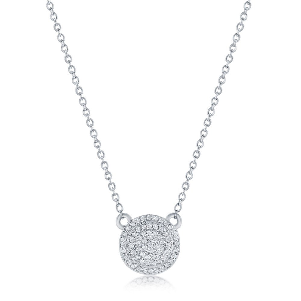 Sterling Silver, Round Halo Diamond Necklace - (67 Stones)