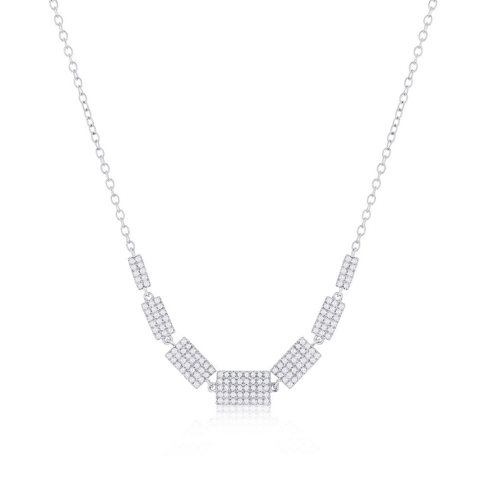 Sterling Silver Rectangle Graduating Diamond Necklace - (152 Stones)