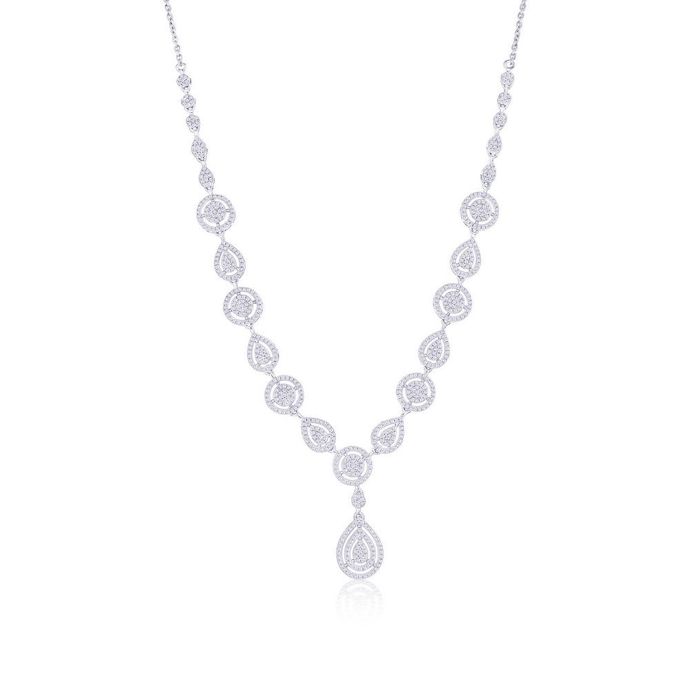 Sterling Silver, Round & Pearshaped Halo Diamond Necklace - (666 Stones)