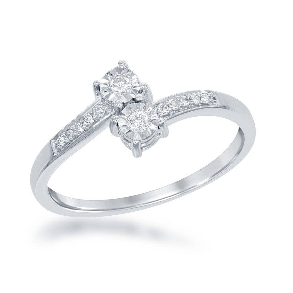 Sterling Silver Two-Stone Round Diamond Overlapping Ring - 0.11 cttw