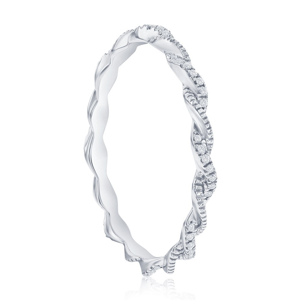 Sterling Silver Intertwined Diamond Ring - (56 Stones)