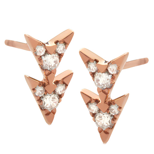 14KR 0.25CTW DIAMOND DOUBLE ARROW EARRING STUDS