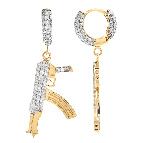 14KY 1.00CTW DIAMOND HUGGIES WITH DANGLIING UZI