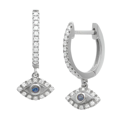 14KW 0.20CTW DIAMOND EVIL EYE DAANGLING EARRINGS