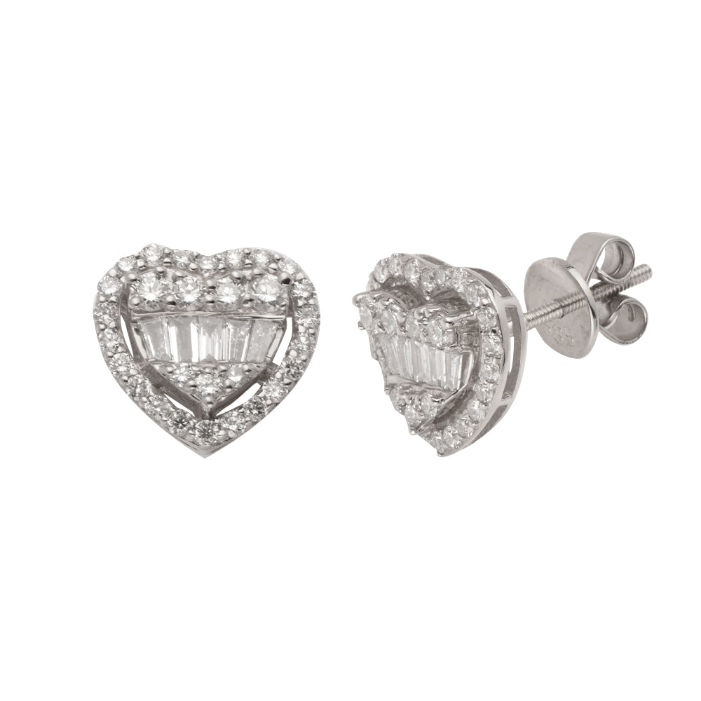 14KW 0.90CTW BAGUETTE DIAMOND 3D HEART EARRINGS