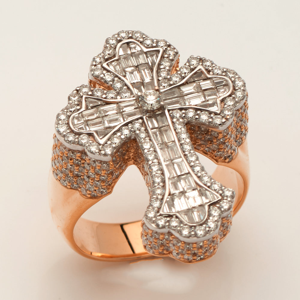 14KR+W 4.60CTW BAGUETTE DIAMOND FLEUR DE LIS MENS