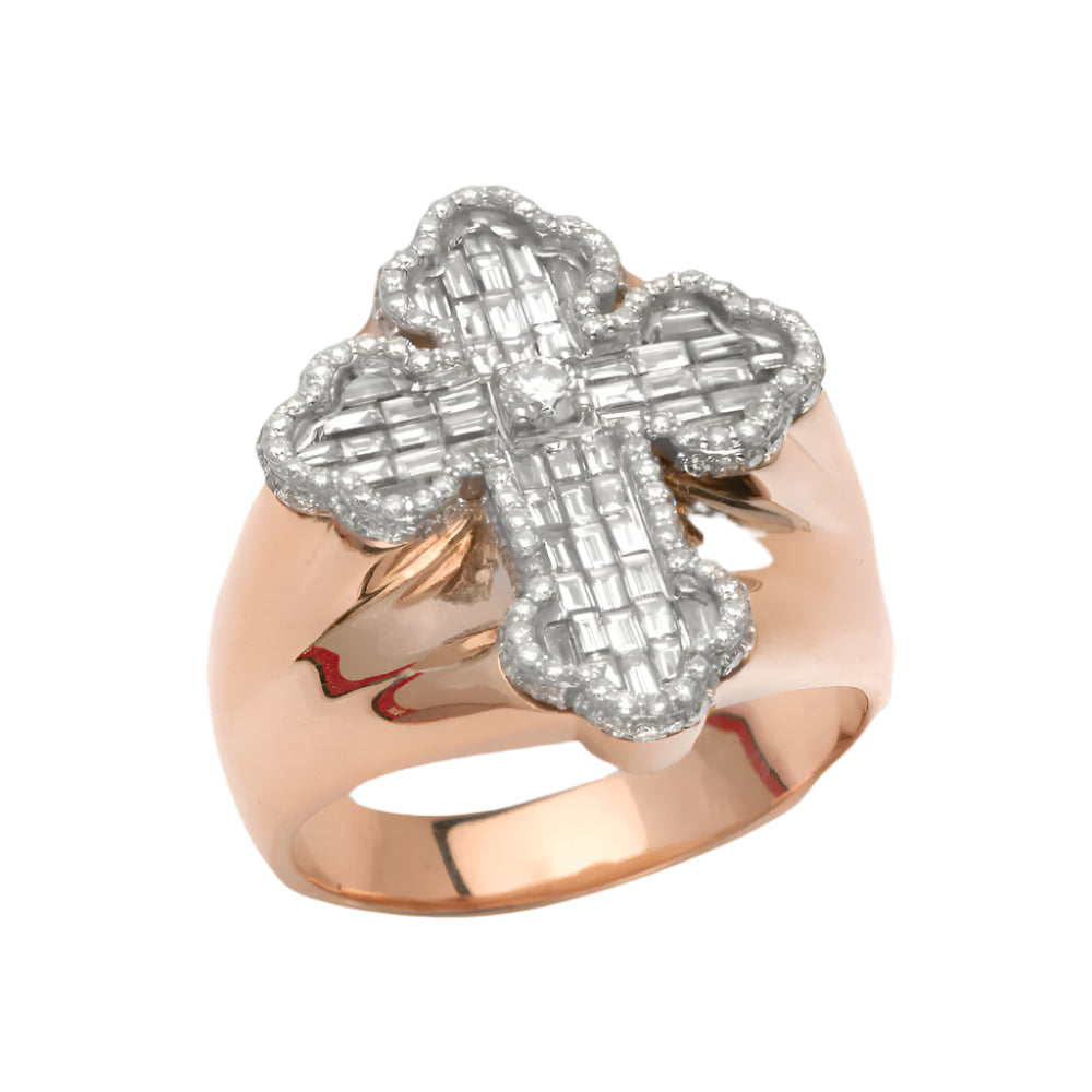 14KR+W 2.00CTW BAGUETTE DIAMOND FLUER DE LIS CROSS