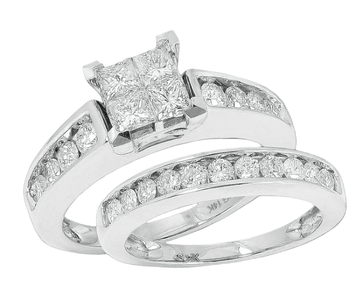 14KW 1.50CTW DIAMOND QUAD HEAD BRIDAL SET
