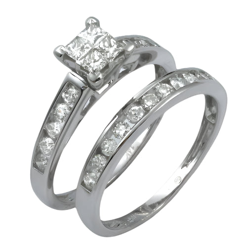 14KW 1.05CTW PC DIAMOND QUAD HEAD BRIDAL SET