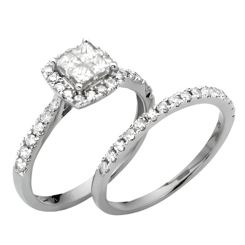 14KW 1.00CTW DIAMOND QUAD HEAD BRIDAL SET W/ HALO