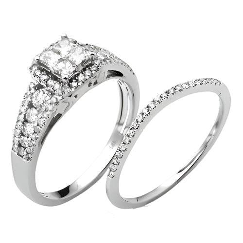 14KW 1.05CTW DIAMOND QUAD HEAD BRIDAL SET WITH